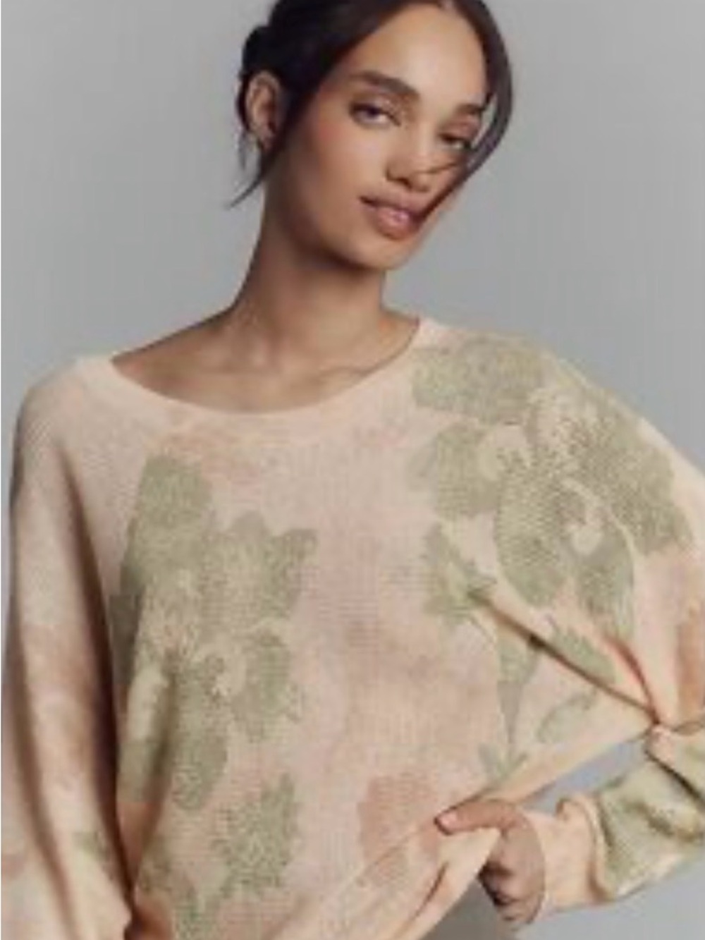 Anthropologie Blush Pink Floral Crewneck Sweater